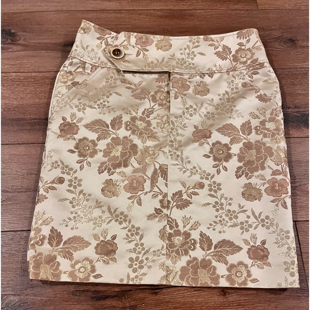 Tevrow + Chase Gold Brocade Pencil Skirt Size 10